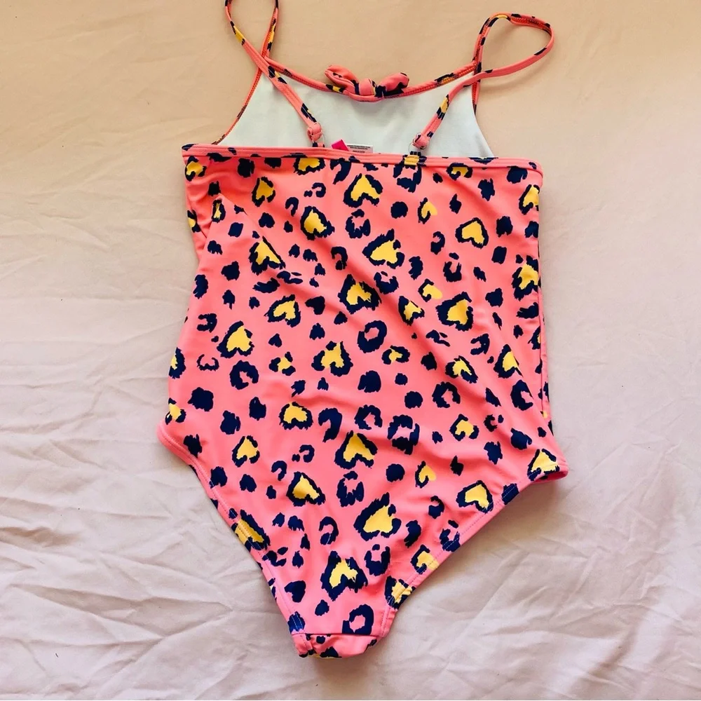 💛 Betsey Johnson Cheetah Girls Onepiece Swimsuit Pink Hearts Bow Bikini Cutout